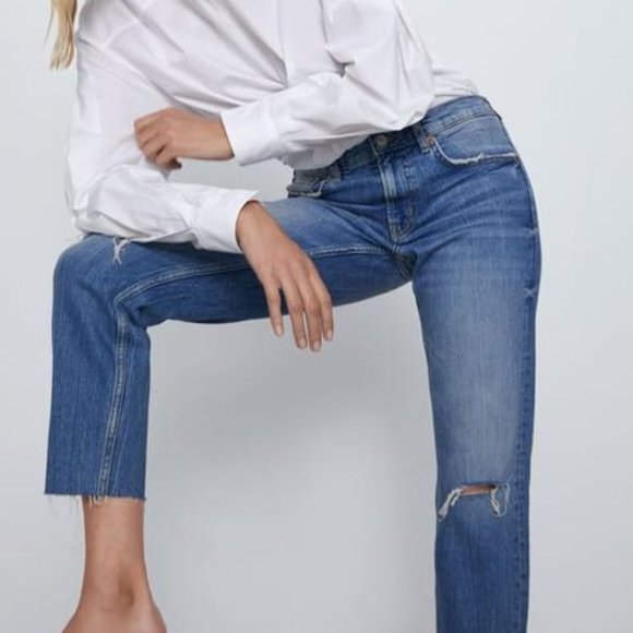 Premium Denim Zara Deconstructed Slim Boyfriend Raw Hem Jeans (NWT) - Picture 4 of 6